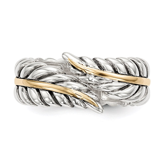 Buy Stylish Antiqued 14K Gold Leaf Bypass Ring in Sterling Silver - Value Design-4