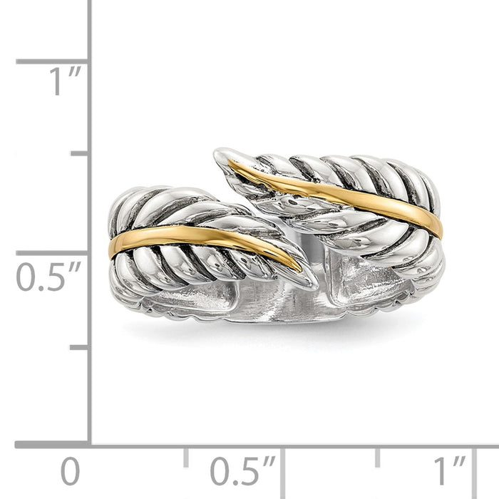 Buy Stylish Antiqued 14K Gold Leaf Bypass Ring in Sterling Silver - Value Design-6