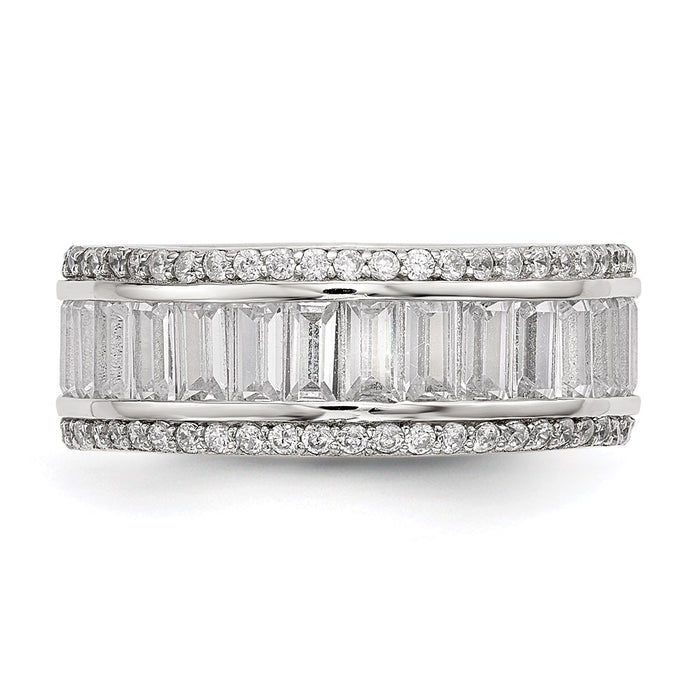 Buy Luxury Rhodium-Plated Sterling Silver Eternity Band - CZ Baguette & Round-3