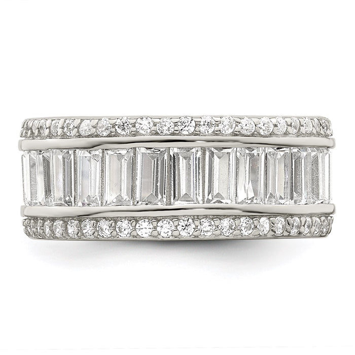 Buy Luxury Rhodium-Plated Sterling Silver Eternity Band - CZ Baguette & Round-4