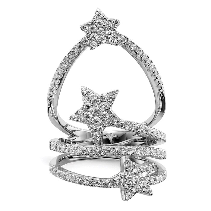 High-Quality Rhodium-Plated Sterling Silver Star Ring with Cubic Zirconia - Stylish Value!-4