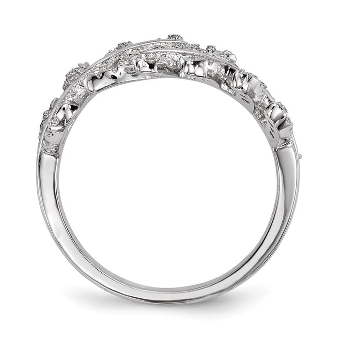Shop Stylish Rhodium-Plated Sterling Silver CZ Leaf Ring with Extender - Affordable Elegance-2