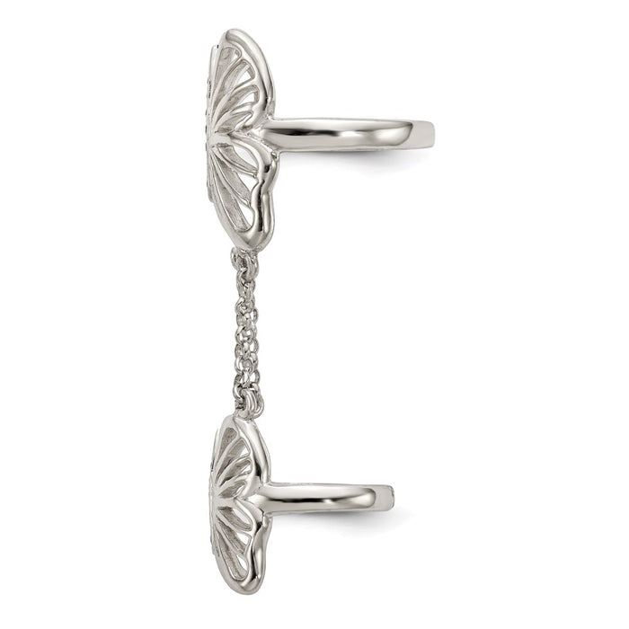 Shop Stylish Polished Sterling Silver Double Finger Ring with CZ Butterfly Design-3
