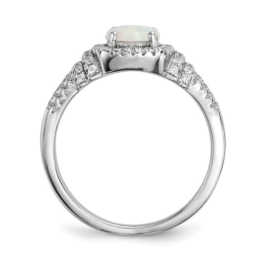 Exclusive Rhodium-Plated Sterling Silver Ring with CZ & Opal - Stylish Value!