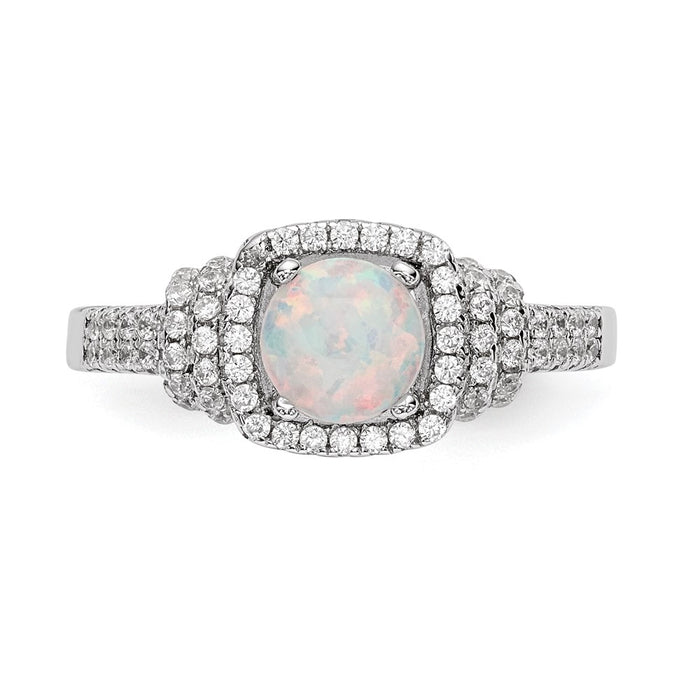 Exclusive Rhodium-Plated Sterling Silver Ring with CZ & Opal - Stylish Value!-4
