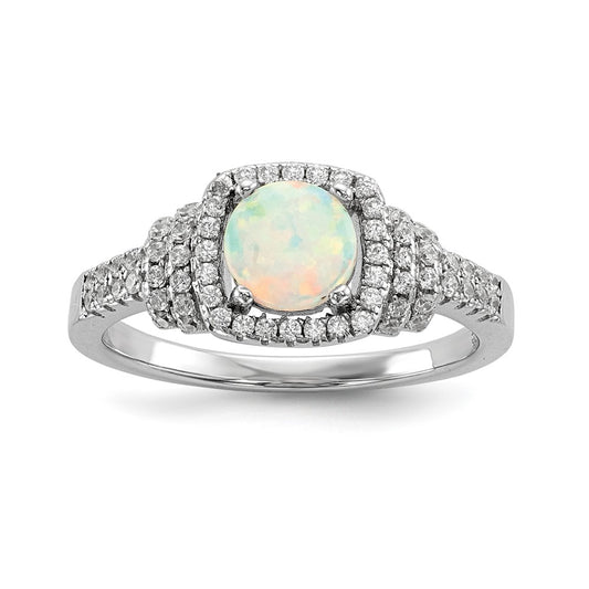 Buy Stylish Rhodium-Plated Sterling Silver Ring with CZ & Opal - Affordable Luxury