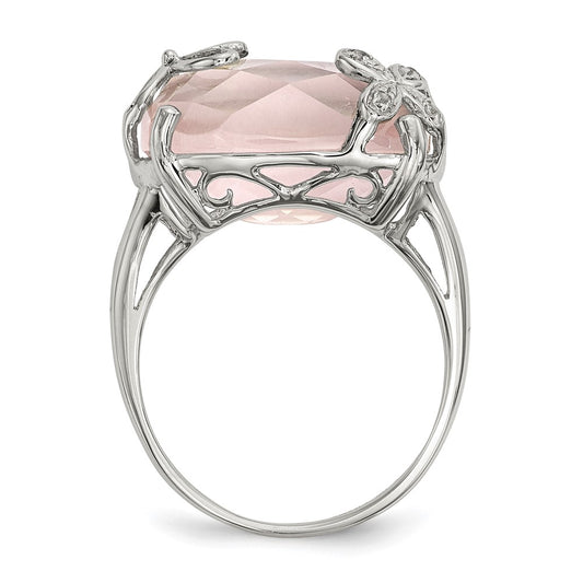 Exclusive Rhodium-Plated Sterling Silver Ring with Rose Quartz & White Sapphire - Stylish Value!