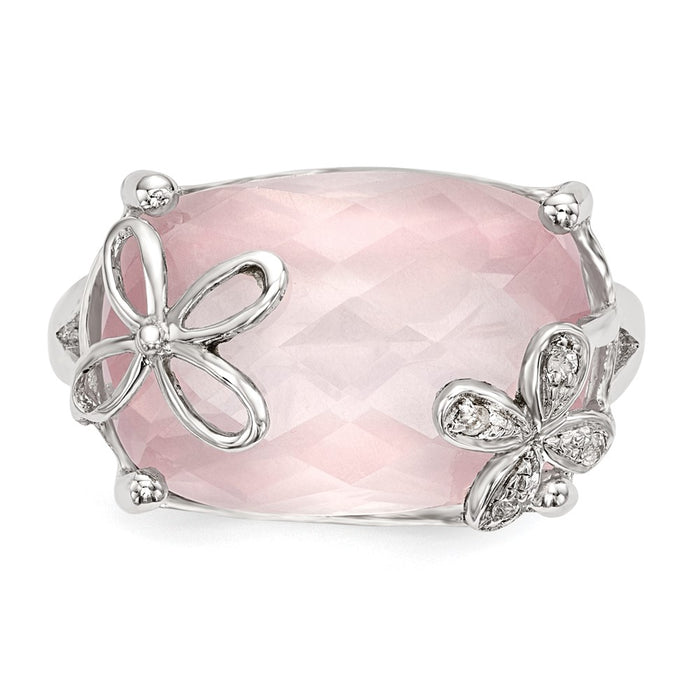 Buy Exclusive Rhodium-Plated Silver Ring - 14K Rose Quartz & White Sapphire, Stylish Design-4