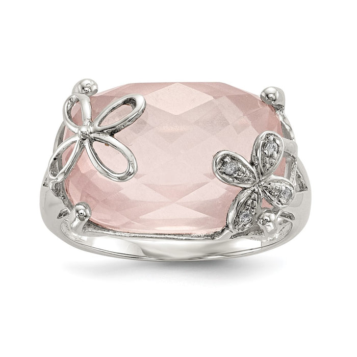 Exclusive Rhodium-Plated Sterling Silver Ring with Rose Quartz & White Sapphire - Stylish Value!-1