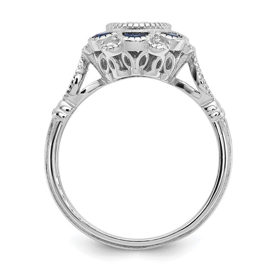 Buy Stylish Rhodium-Plated Sterling Silver Flower Ring, CZ & Blue Sapphire