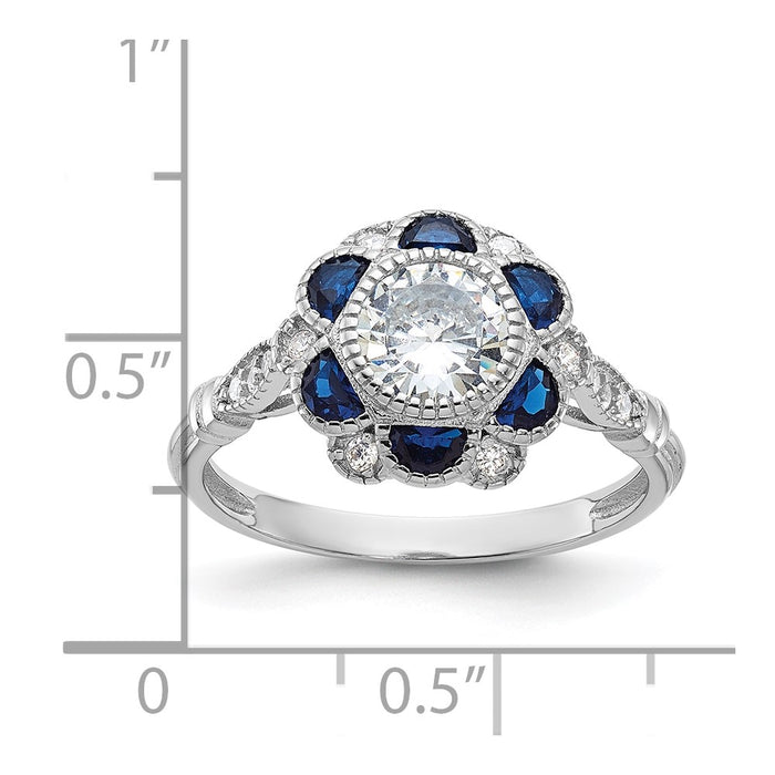 Buy Stylish Rhodium-Plated Sterling Silver Flower Ring, CZ & Blue Sapphire-6