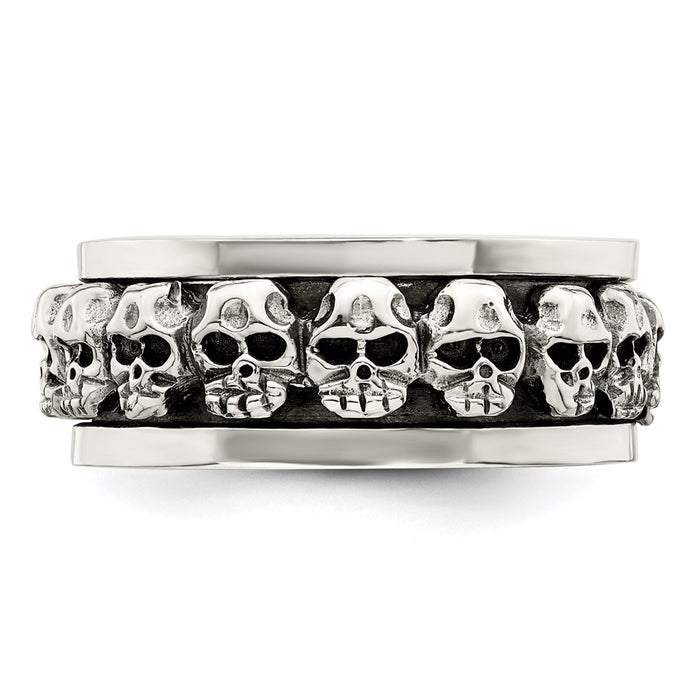 Exclusive Polished Sterling Silver Spinning Skull Ring - Stylish Antiqued Finish-4