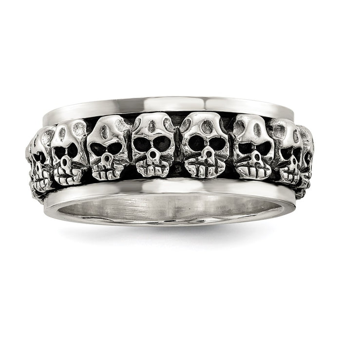 Exclusive Polished Sterling Silver Spinning Skull Ring - Stylish Antiqued Finish-1