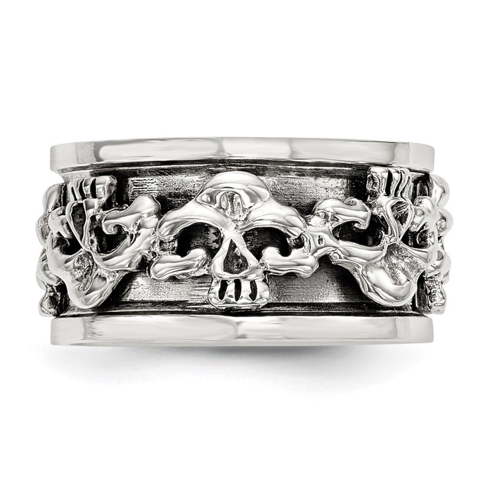 Order Stylish Polished Sterling Silver Spinning Skull Ring, Antiqued Finish-3