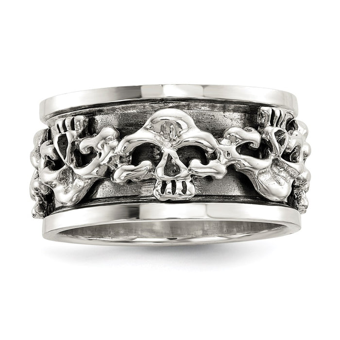 Buy Exclusive Polished Sterling Silver Spinning Skull Ring - Stylish Design!-1
