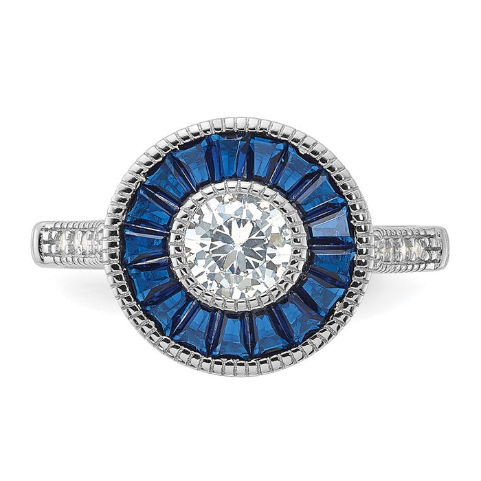 High-Quality Rhodium-Plated Sterling Silver Ring with Synthetic Blue Spinel & Stylish CZ-4
