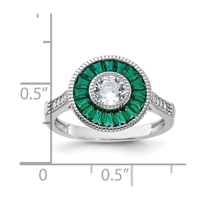Shop Exclusive Rhodium-Plated Sterling Silver Ring, Stylish Green Spinel & CZ-5
