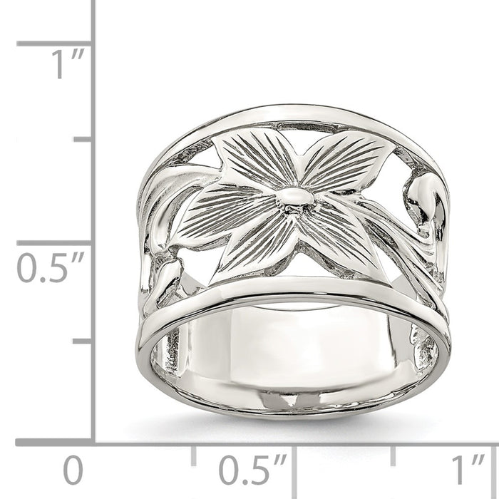 Shop Stylish Rhodium-Plated Sterling Silver Floral Ring - Affordable Luxury!-4