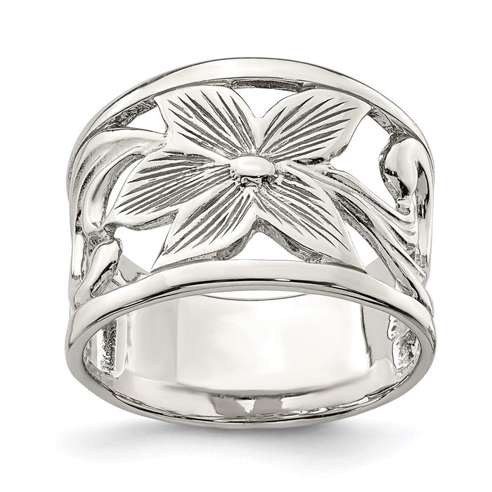 Exclusive Rhodium-Plated Floral Ring in Sterling Silver | Stylish & Affordable-1