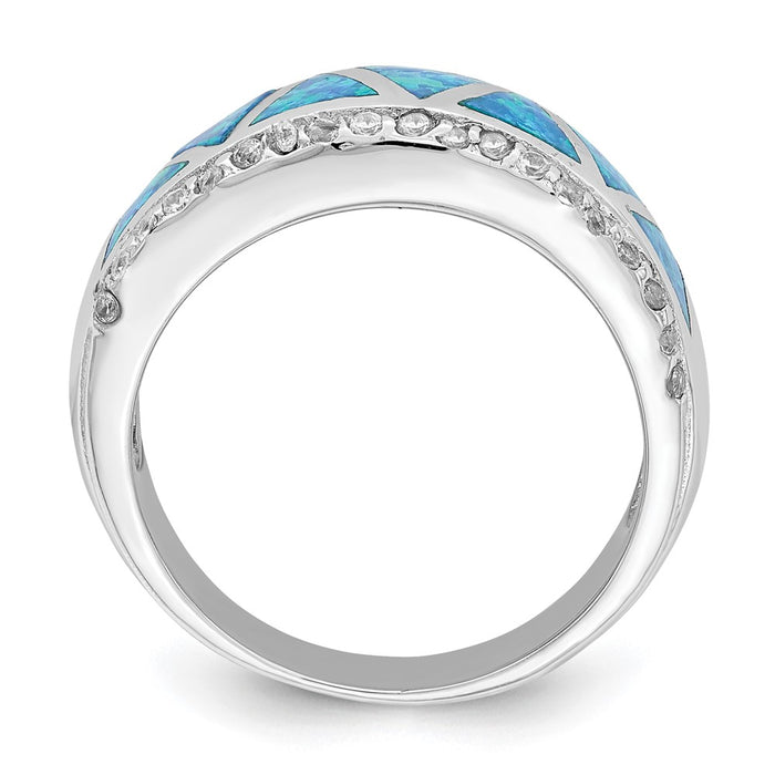 Shop Stylish Rhodium-Plated Sterling Silver Triangle Ring - Lab-Created Blue Opal-2