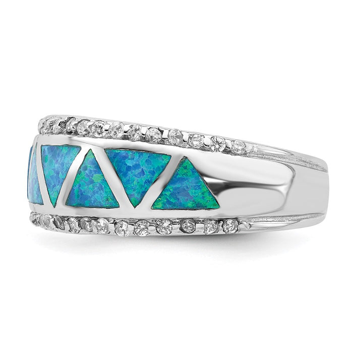 Shop Stylish Rhodium-Plated Sterling Silver Triangle Ring with Blue Opal, CZ-3