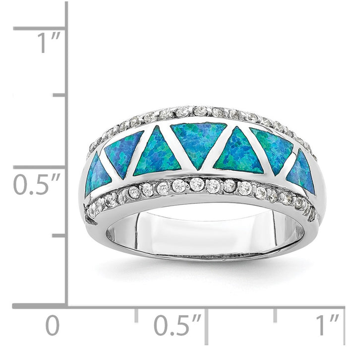 Shop Stylish Rhodium-Plated Sterling Silver Triangle Ring - Lab-Created Blue Opal-5