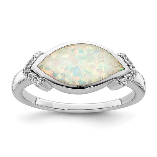 Buy Stylish Rhodium-Plated Sterling Silver Marquise Ring with Opal & CZ