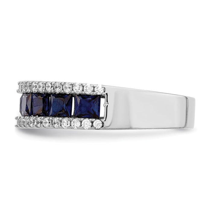 High-Quality Rhodium-Plated Sterling Silver Ring with Blue Spinel & CZ - Stylish Value-3
