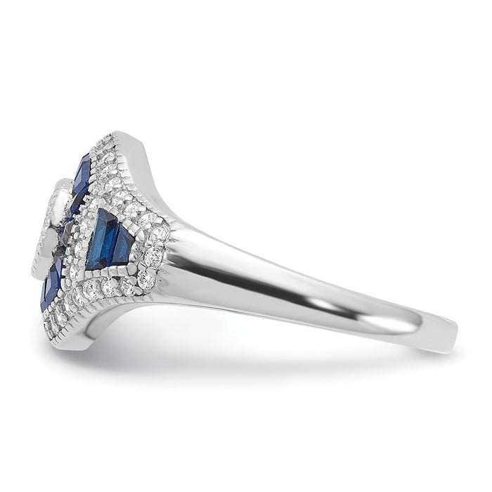 Buy Stylish Rhodium-Plated Sterling Silver Ring with Blue Spinel & CZ-3