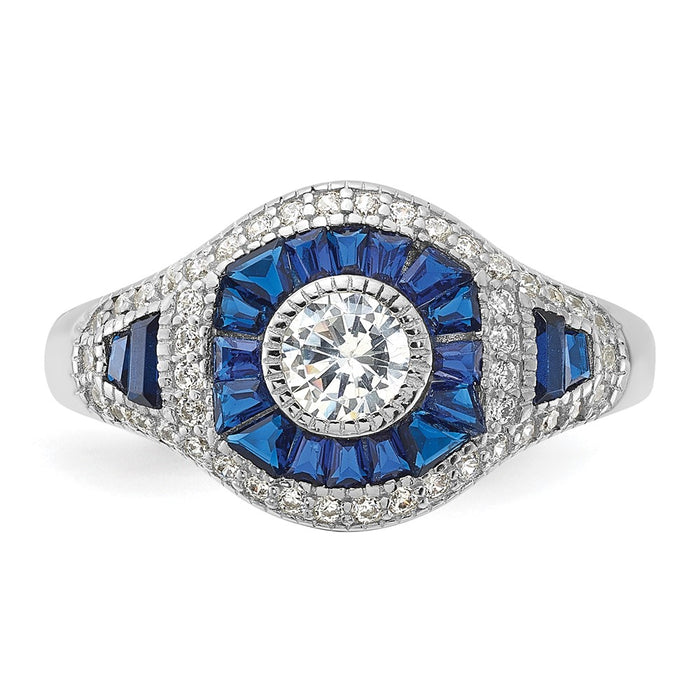 Exclusive Rhodium-Plated Silver Ring with Blue Spinel & Cubic Zirconia - Stylish Value-4
