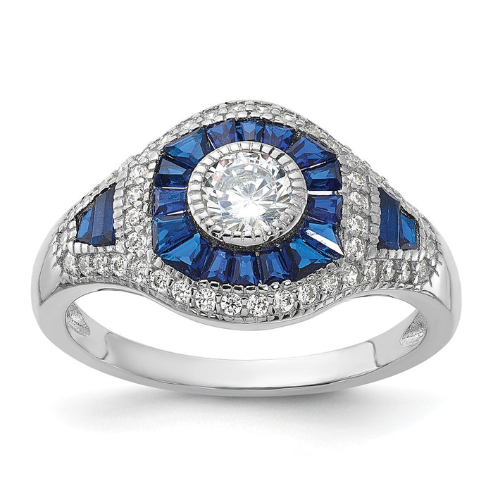 Exclusive Rhodium-Plated Silver Ring with Blue Spinel & Cubic Zirconia - Stylish Value-1