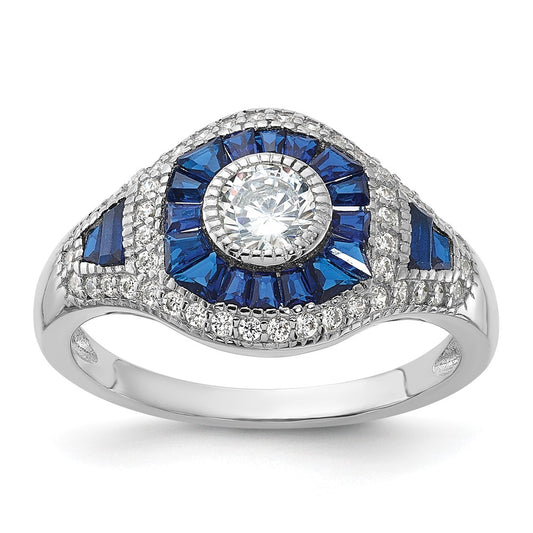 Buy Stylish Rhodium-Plated Sterling Silver Ring with Blue Spinel & CZ