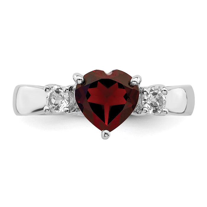 Buy Exclusive Rhodium-Plated Sterling Silver Heart Ring: Garnet & Topaz, Stylish Value-4