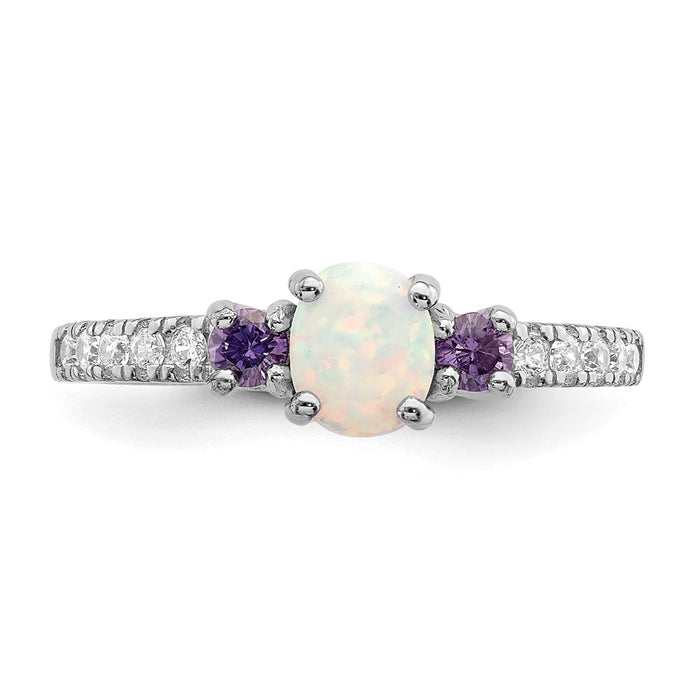 Buy Exclusive Rhodium-Plated Sterling Silver Ring with Lab-Created Opal & CZ - Stylish Value-4