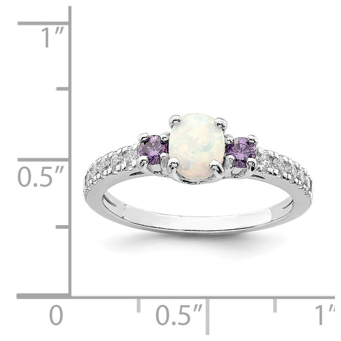 Buy Exclusive Rhodium-Plated Sterling Silver Ring with Lab-Created Opal & CZ - Stylish Value-5