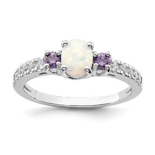 Buy Stylish Rhodium-Plated Sterling Silver Lab-Created Opal & CZ Ring