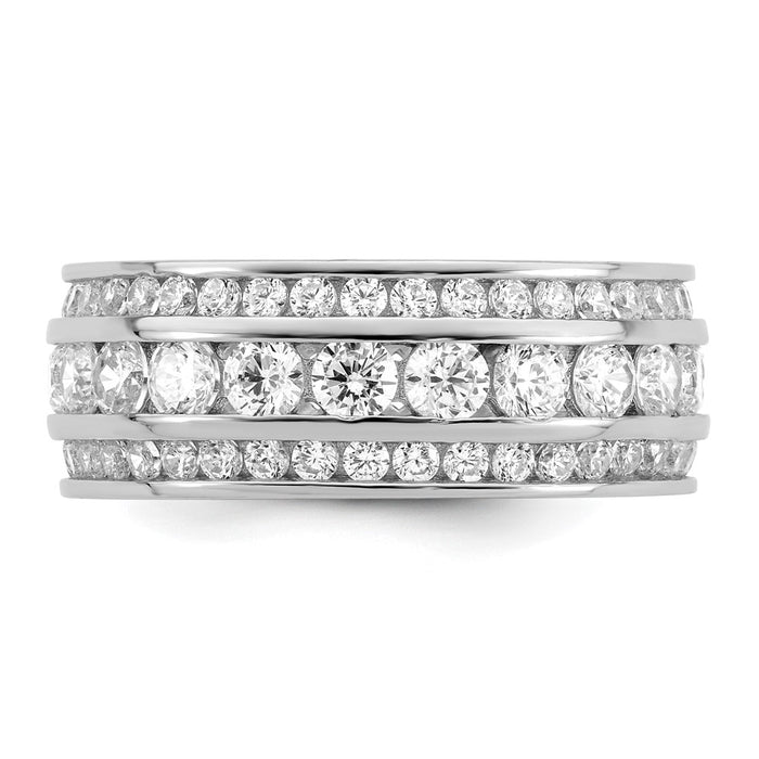 Shop Exclusive Rhodium-Plated Sterling Silver 3-Row CZ Eternity Ring - Stylish Value!-4