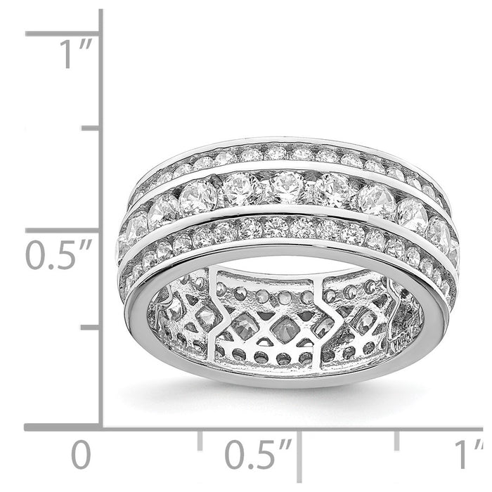 Order Affordable Rhodium-Plated Sterling Silver 3-Row CZ Eternity Ring-3
