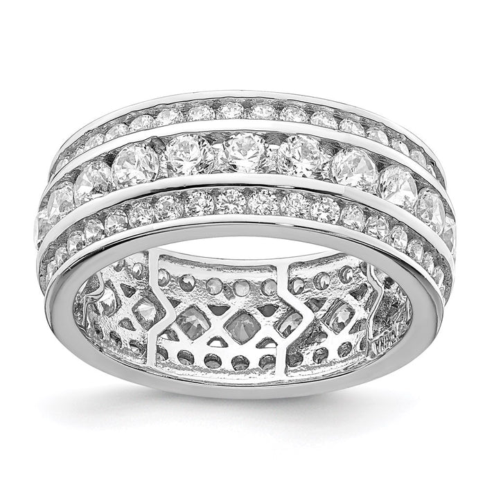 Shop Stylish Rhodium-Plated Sterling Silver 3-Row CZ Eternity Ring - Affordable Luxury-1