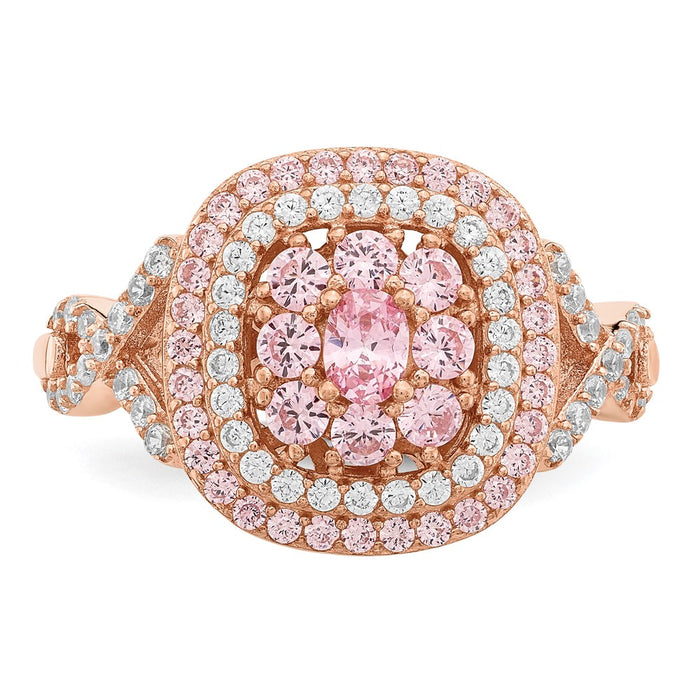 Exclusive Sterling Silver Cushion Ring - Rose Gold Plated, Stylish CZ Stones-4