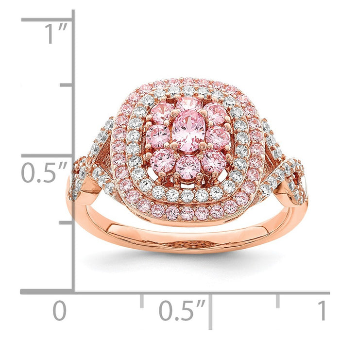 Buy Stylish Sterling Silver Cushion Ring with Rose Gold Plating & CZ Stones-5