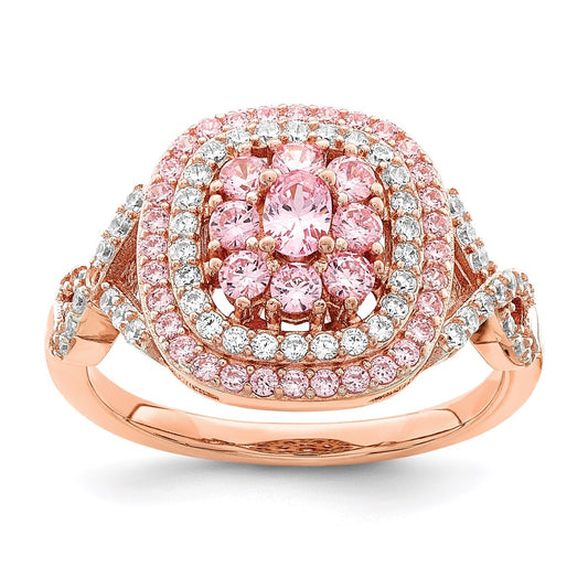Exclusive Sterling Silver Cushion Ring - Rose Gold Plated, Stylish CZ Stones