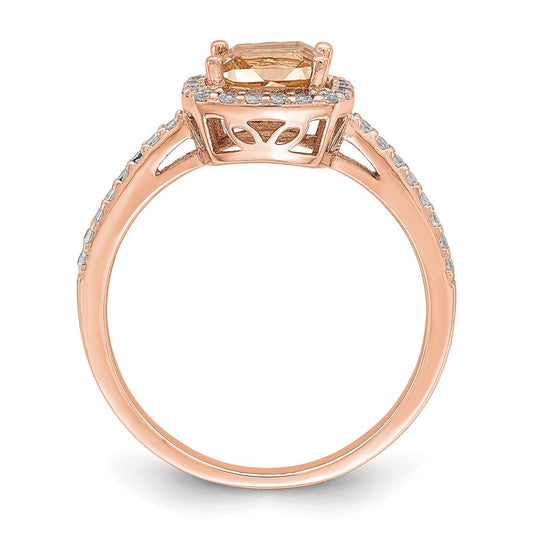 Shop Stylish Rose Gold-Tone Sterling Silver Peach CZ Halo Ring - Affordable Luxury