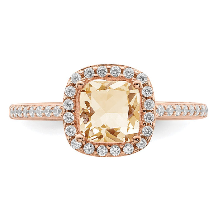 Buy Exclusive Rose Gold-Plated Sterling Silver Peach CZ Halo Ring - Stylish & Affordable!-4