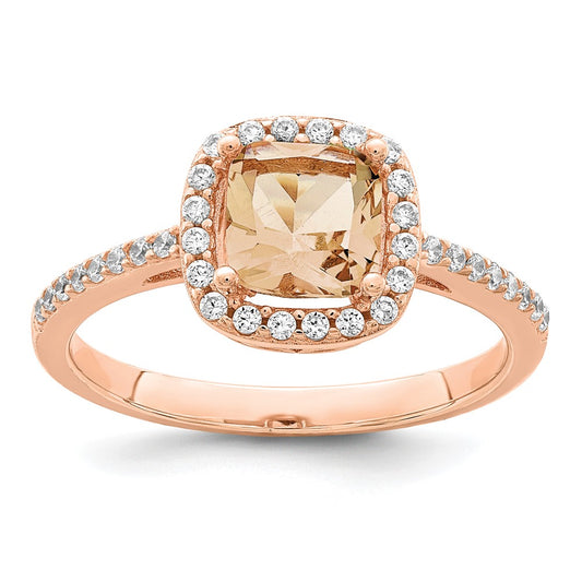 Shop Stylish Rose Gold-Tone Sterling Silver Peach CZ Halo Ring - Affordable Luxury
