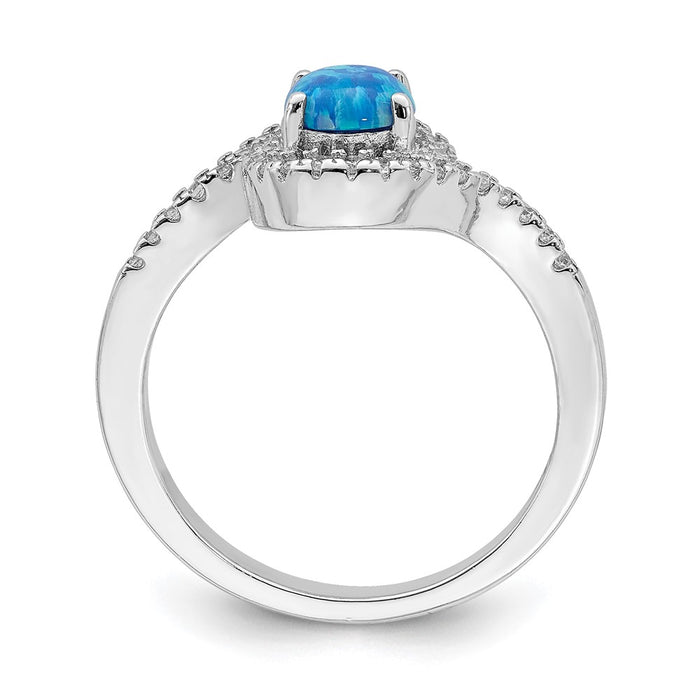 High-Quality Rhodium-Plated Sterling Silver Halo Ring with Blue Opal & CZ Accents-2