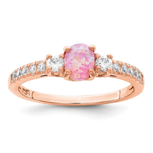 Shop Stylish Rose Gold-Tone Sterling Silver Ring with Created Pink Opal