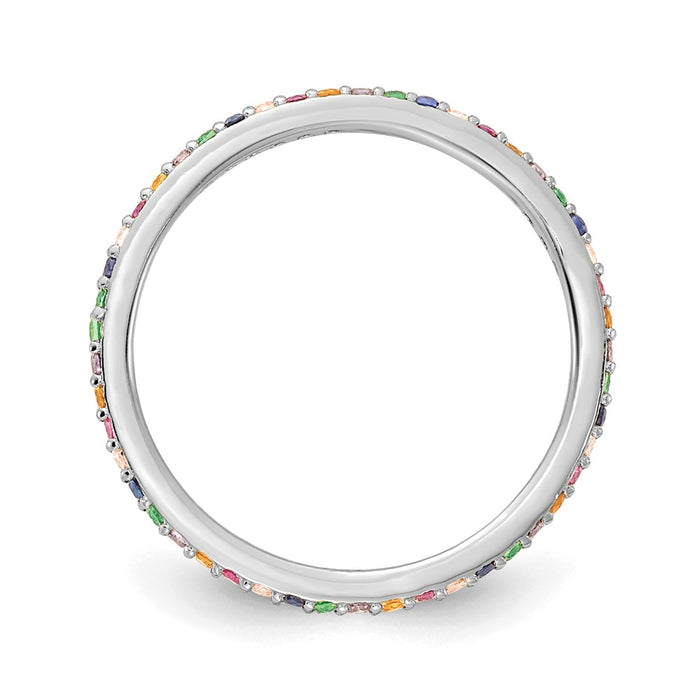 Exclusive Prizma Colorful CZ Thin Band Ring - Stylish Rhodium-Plated Silver-2