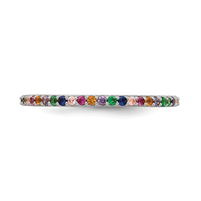 Shop Stylish Prizma Colorful CZ Thin Band Ring - Rhodium-Plated Sterling Silver-4