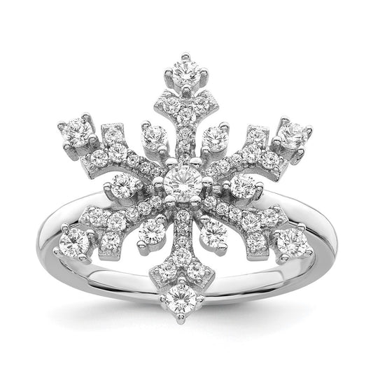 High-Quality Rhodium-Plated Sterling Silver CZ Snowflake Ring - Stylish Design